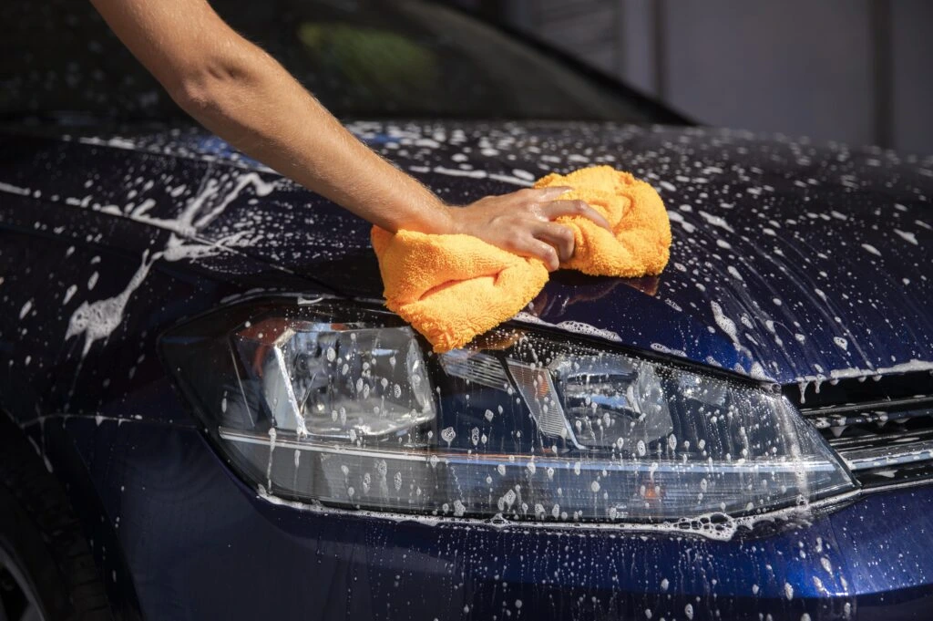 close up car care washing